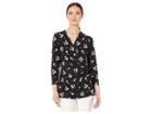 Anne Klein Tussy Mussy Print Ity 3/4 Sleeve Wrap Top (anne Black/anne White Combo) Women's Blouse