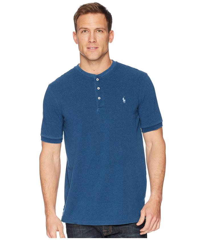 Polo Ralph Lauren Featherweight Mesh Short Sleeve Knit Henley (medium Indigo) Men's Clothing