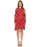 The Kooples Loose Birdy-print Dress In Silk Muslin (red) Women's Dress