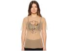Versace Jeans Couture Sheer Designed Logo Short Sleeve Top (rose Dust) Women's Clothing