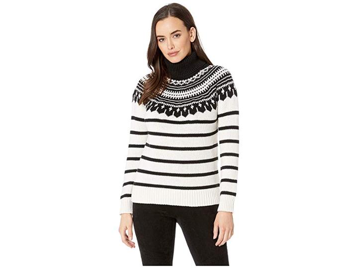 Lauren Ralph Lauren Cotton-blend Turtleneck Sweater (mascarpone Cream/polo Black Multi) Women's Sweater