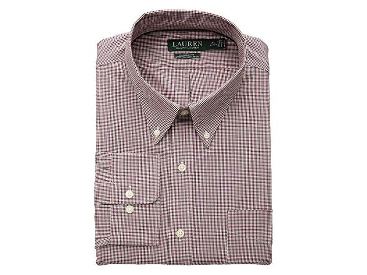 Lauren Ralph Lauren Classic Fit Non Iron Stretch Poplin Dress Shirt (red/optic White) Men's Long Sleeve Button Up