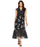 Taylor Mixed Print Ruffle Chiffon Maxi Dress (black/cherry Multi) Women's Dress