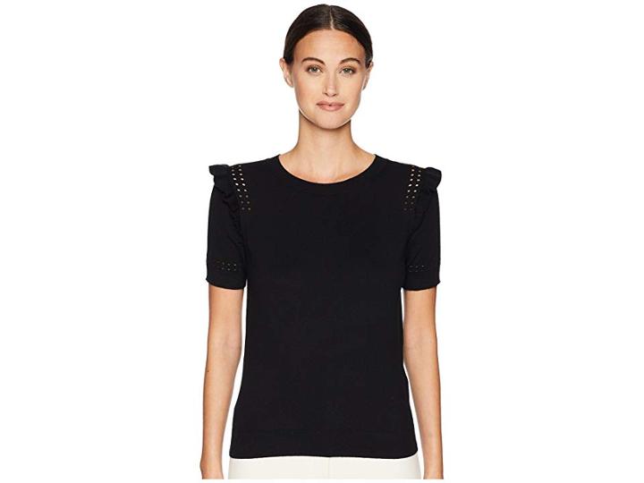 Kate Spade New York Key Pieces Ruffle Short Sleeve Sweater (black) Women's Sweater