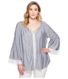 Karen Kane Plus Plus Size Lace Sleeve Peasant Top (stripe) Women's Clothing