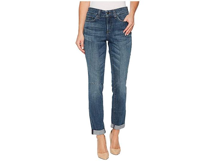Nydj Girlfriend Jeans W/ Knee Slit In Crosshatch Denim In Newton (newton) Women's Jeans