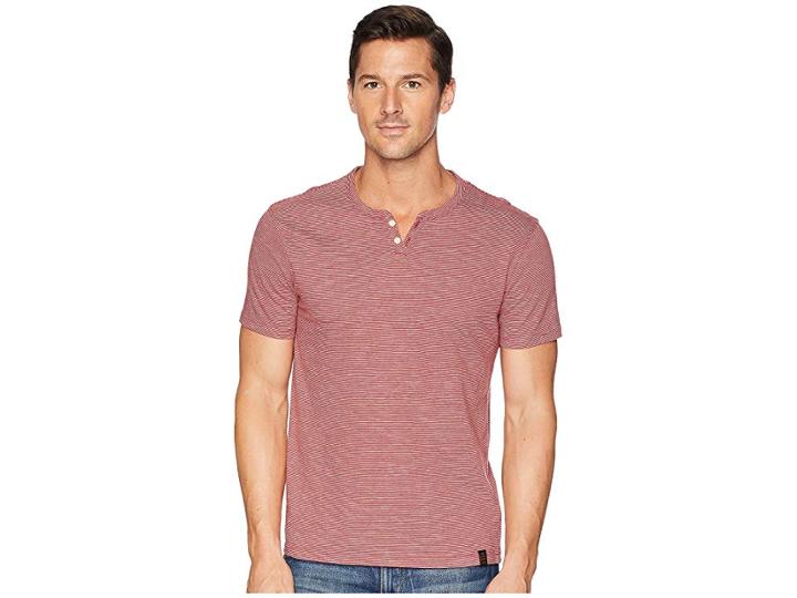 Lucky Brand Textured Stripe Notch Neck Shirt (burnt Ruset) Men's Clothing