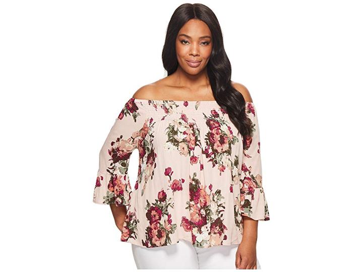 Kari Lyn Plus Size Madelyn Off The Shoulder Floral Top (pink) Women's Clothing
