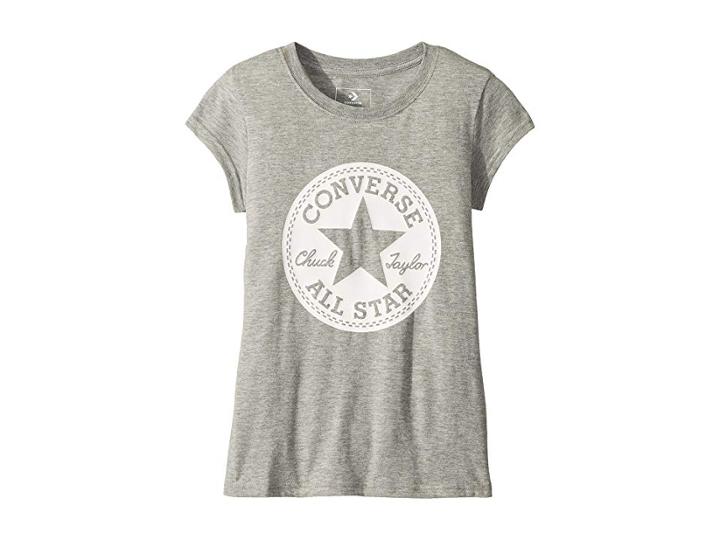 Converse Kids Chuck Taylor Signature Tee (big Kids) (dark Grey Heather) Girl's T Shirt