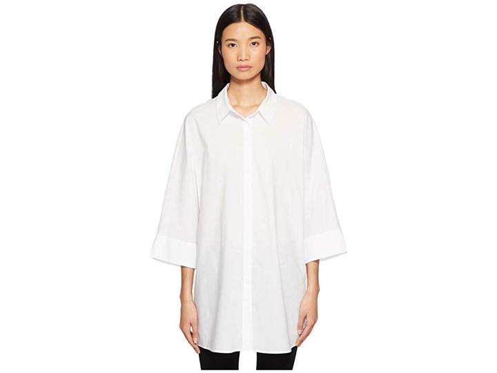 Escada Neighty Button Up 3/4 Sleeve Top (white) Women's Clothing