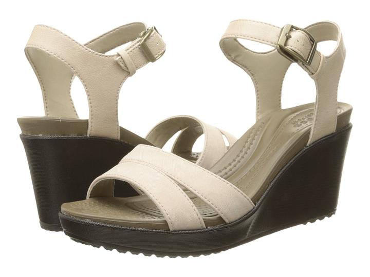 Crocs Leigh Ii Ankle Strap Wedge (tumbleweed/espresso) Women's Wedge Shoes