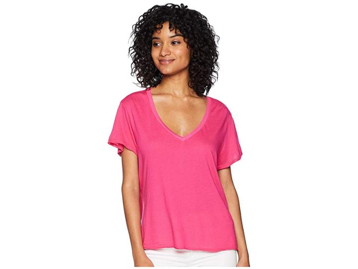 Michael Stars Ultra Jersey Cropped V-neck Tee (pink Punch) Women's T Shirt