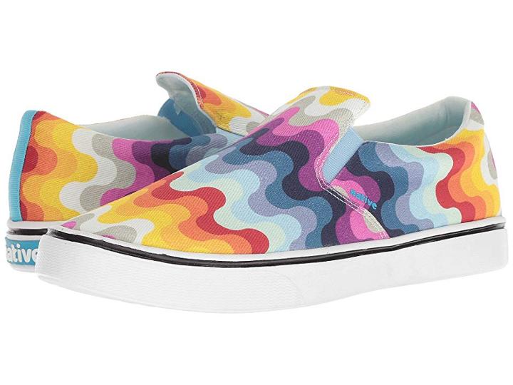 Native Shoes Miles Denim Print (white Wash/shell White/rainbow Wave) Shoes