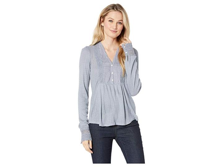 Lucky Brand Lace Mix Drop Needle Top (tradewinds) Women's Long Sleeve Pullover