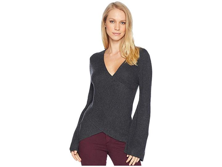 Michael Stars Cashmere Blend Front-to-back Cross Back Pullover (charcoal) Women's Clothing