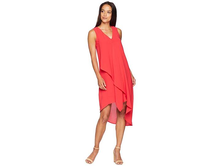 Adrianna Papell Asymmetrical Front Drape Dress (geranium) Women's Dress