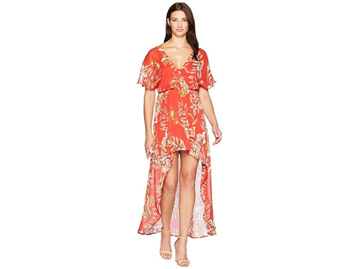 American Rose Rosaleen V-neck Maxi Dress (red/taupe) Women's Dress