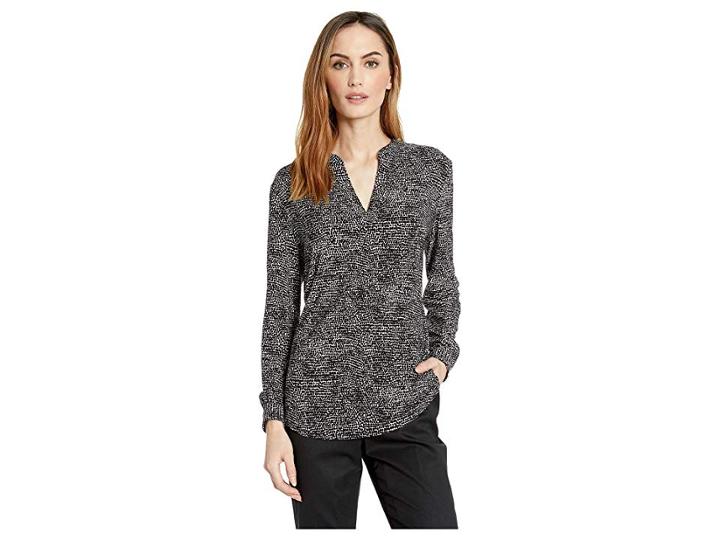 Anne Klein Printed Ity Split-neck Tunic (anne Black/anne White) Women's Clothing