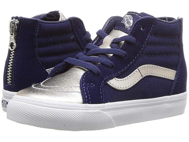 Vans Kids Sk8-hi Zip (infant/toddler) ((metallic Toe)medieval Blue/silver) Girls Shoes