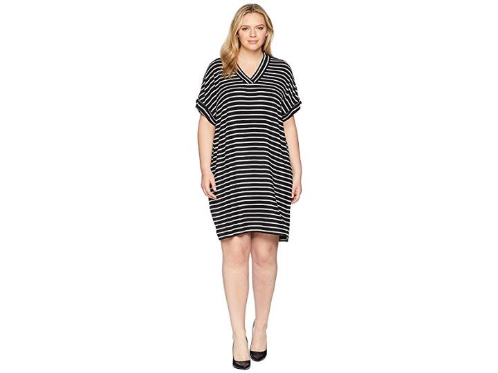Calvin Klein Plus Plus Size Sleeveless V-neck Stripe Dress (black/white) Women's Dress