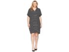 Calvin Klein Plus Plus Size Sleeveless V-neck Stripe Dress (black/white) Women's Dress