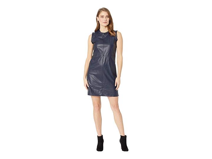 Cece Sleeveless Ruffled Pleather Dress (caviar) Women's Dress