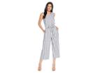 Two By Vince Camuto Sleeveless Shore Linen Stripe Belted Jumpsuit (ultra White) Women's Jumpsuit & Rompers One Piece