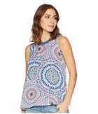 Tribal Printed Jersey Sleeveless Cami With Fringe Neckline (spritz) Women's Sleeveless