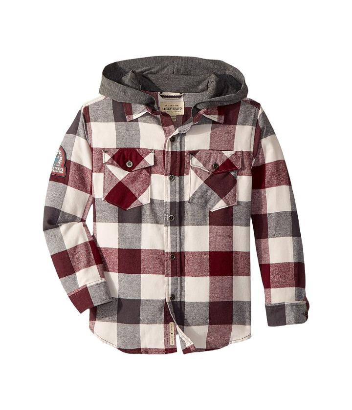 Lucky Brand Kids Long Sleeve Flannel Shirt W/ Hood (big Kids) (port Royal) Boy's Clothing