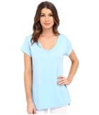 Dylan By True Grit Luxe Cotton Modal Short Sleeve V Tee (blue) Women's T Shirt