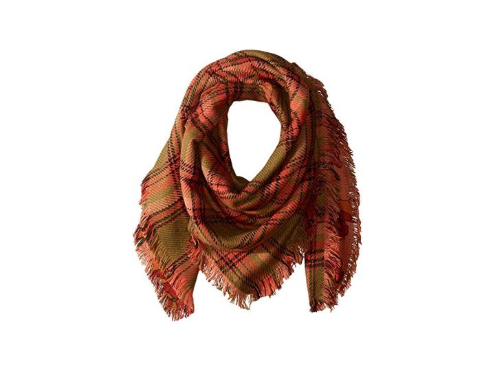 Vince Camuto Plaid Floral Double Face Blanket Square (olive) Scarves