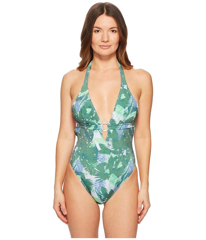Letarte Halter One-piece (green Multi) Women's Swimsuits One Piece