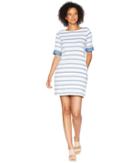 Tribal Boat Neck Knee Length Dress With Chambray Trim (blue Haze) Women's Dress