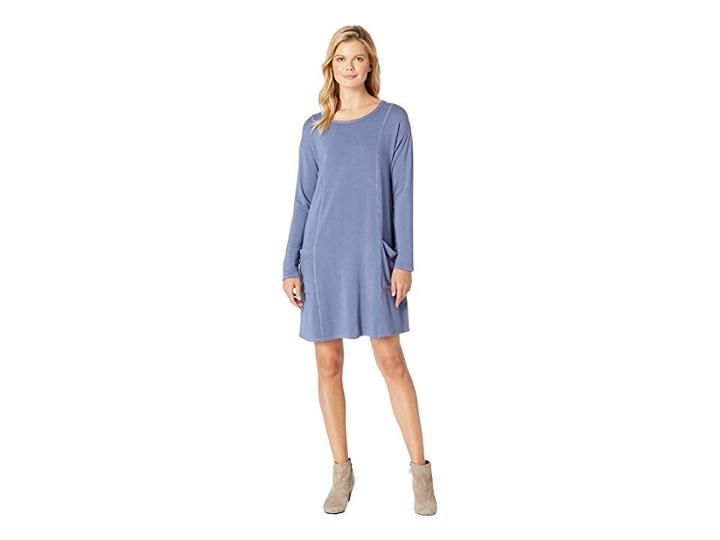 Mod-o-doc Rayon Spandex Fleece Seamed Sweatshirt Dress With Pockets (blueprint) Women's Dress