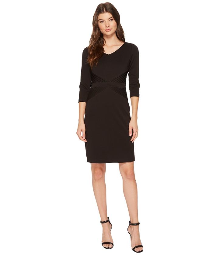 Ellen Tracy Ponte Career Dress With Sleeves (black) Women's Dress