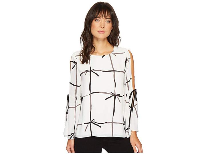Cece Bell Sleeve Lattice Ribbons Blouse W/ Bows (new Ivory) Women's Blouse