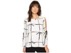 Cece Bell Sleeve Lattice Ribbons Blouse W/ Bows (new Ivory) Women's Blouse