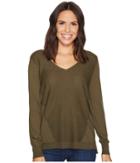 Nydj Double V-neck Sweater (army Green Heather) Women's Sweater