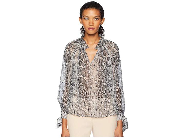 Rebecca Taylor Long Sleeve Snake Clip Top (washed Black Combo) Women's Clothing