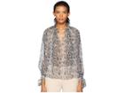 Rebecca Taylor Long Sleeve Snake Clip Top (washed Black Combo) Women's Clothing