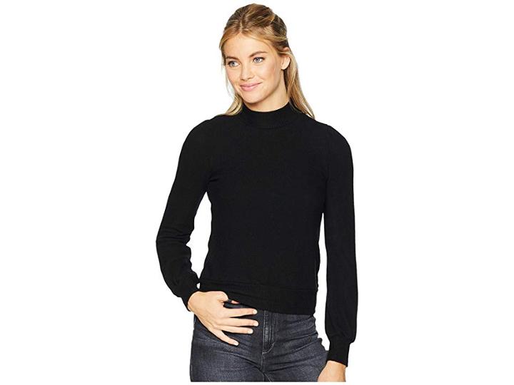 Three Dots Puff Sleeve Crop Top (black) Women's Sweater