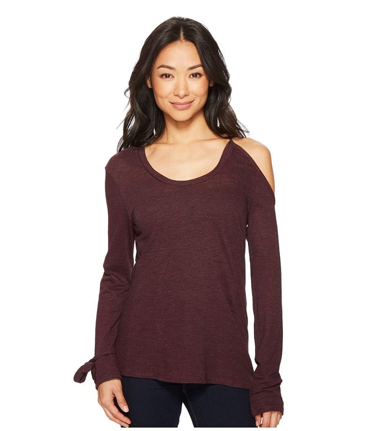 Lanston Cold Shoulder Tie Long Sleeve Top (wine) Women's Long Sleeve Pullover