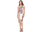 Eci V-neck Striped Floral Printed Scuba Dress (pink) Women's Dress