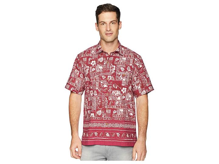 Tommy Bahama Veracruz Border Tiles Islandzone Camp Shirt (beet Red) Men's Clothing