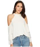 1.state Mock Neck Cold Shoulder Blouse W/ Tiers (antique White) Women's Blouse