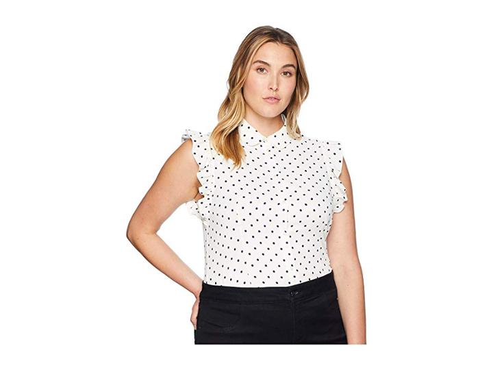 Anne Klein Dot Ruffle Sleeve Blouse (white/breton Blue) Women's Blouse