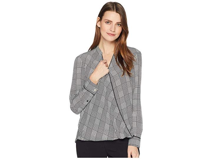 Lauren Ralph Lauren Glen Plaid Wrap Top (cream/black) Women's Clothing