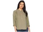 Lucky Brand Woven Gauze Mix Henley Top (dusty Olive) Women's Clothing