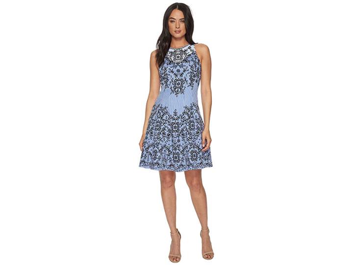 Maggy London Trailing Vine Cotton Sateen Fit Flare (blue/navy) Women's Dress