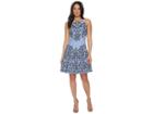 Maggy London Trailing Vine Cotton Sateen Fit Flare (blue/navy) Women's Dress